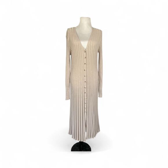 Dissh Sylvia Stone Ribbed Knit Midi Dress Cream Beige Long Sleeve Button Down XL - Picture 3 of 16